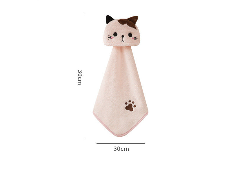 Embroidered Cat Coral Fleece Hand Towels 4-Pack