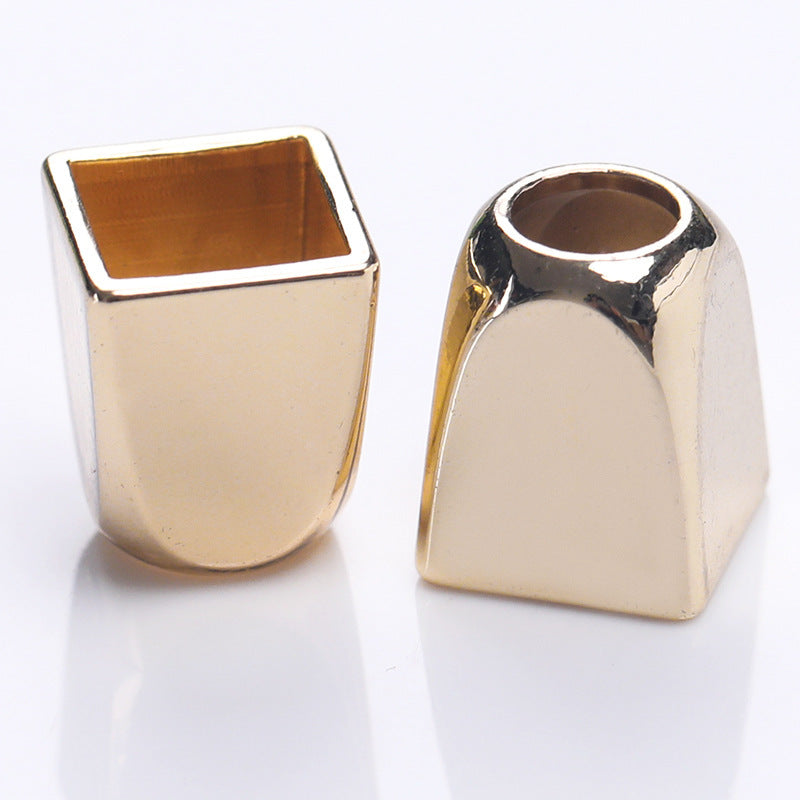 Square metal bell cord ends, gold-tone and silver-tone, open caps for cord