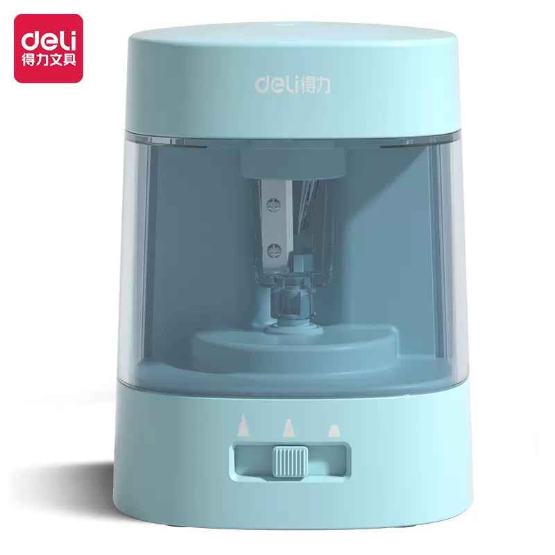 DELI 68659 Electric Pencil Sharpener USB & Battery Operated Blue