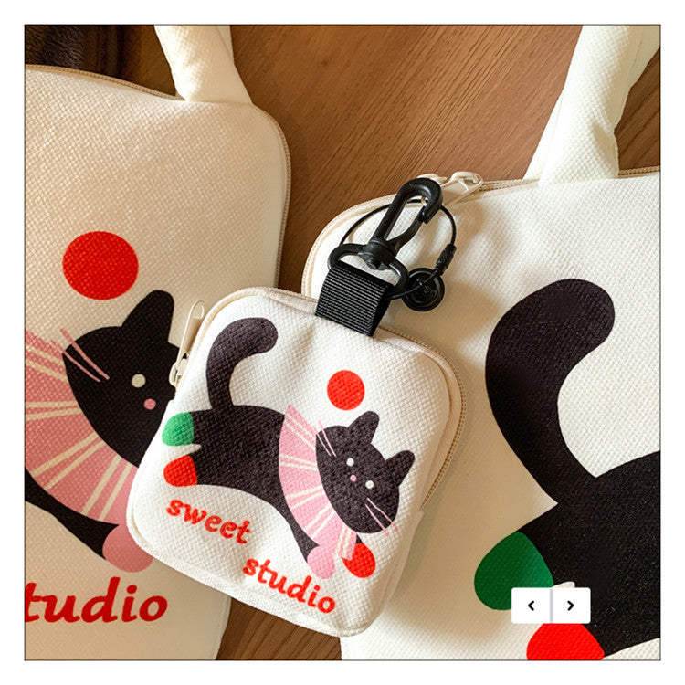 White Cat Laptop Sleeve 11-14 inch Bag + Pouch 2-Piece Set
