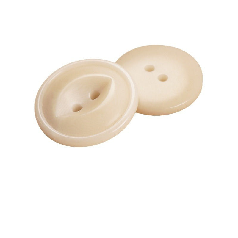 Natural beige round 2-hole buttons, two-piece close-up