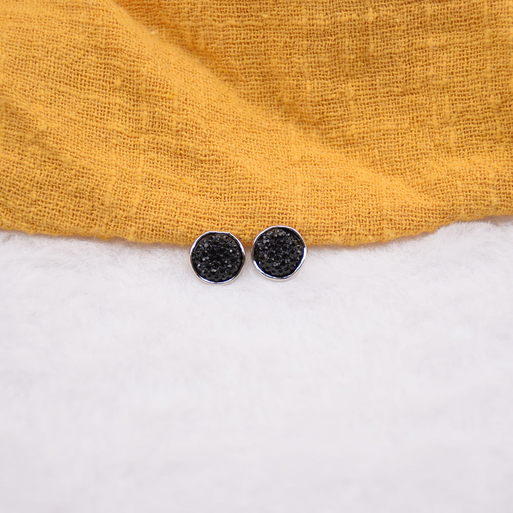 Schimmernde 10-mm-Resin-Metallknöpfe, runde schwarze Köpfe mit silbernem Rand