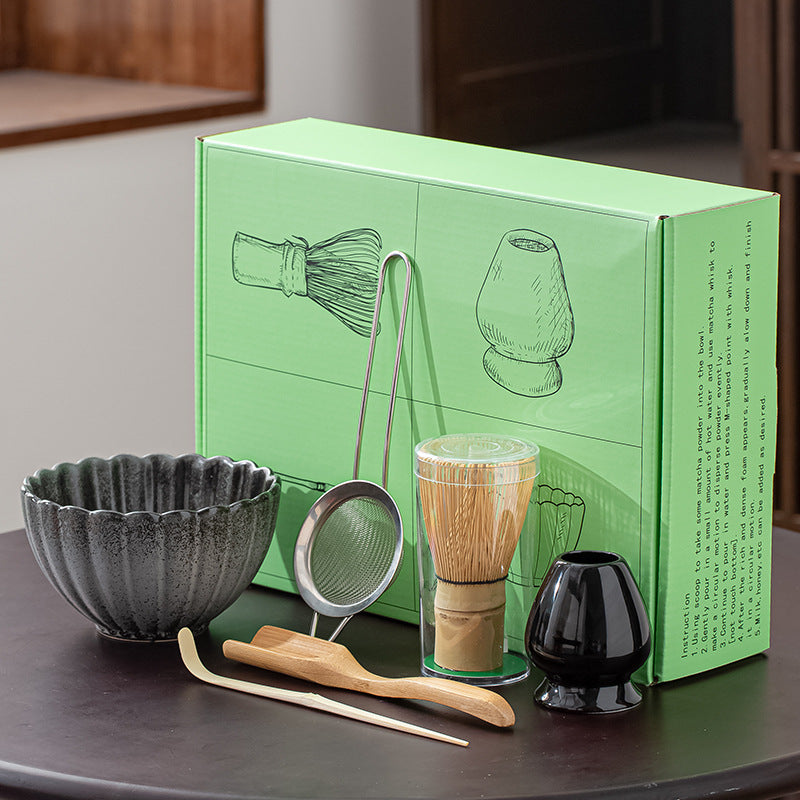 Japanese Kiln-Glazed Ceramic Matcha Set | 6-Piece Hyakuhon-Date Ceremonial Kit