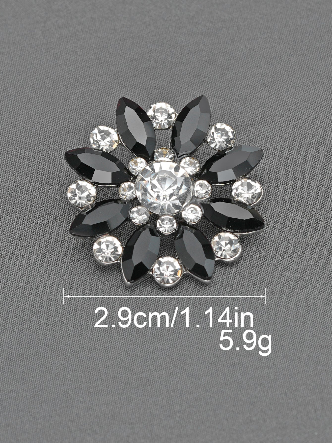 Bottoni a fiore con strass e gambo, nero con cristalli chiari, Ø2,9 cm