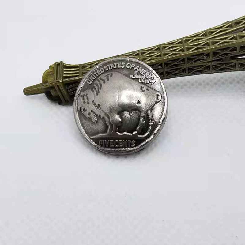 Antique silver bison head rivet stud, 21.5mm face detail
