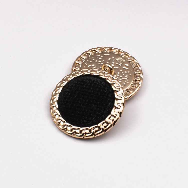 Gold sequin shank button, fabric-covered round front with chain-style edge (18/23/25mm)
