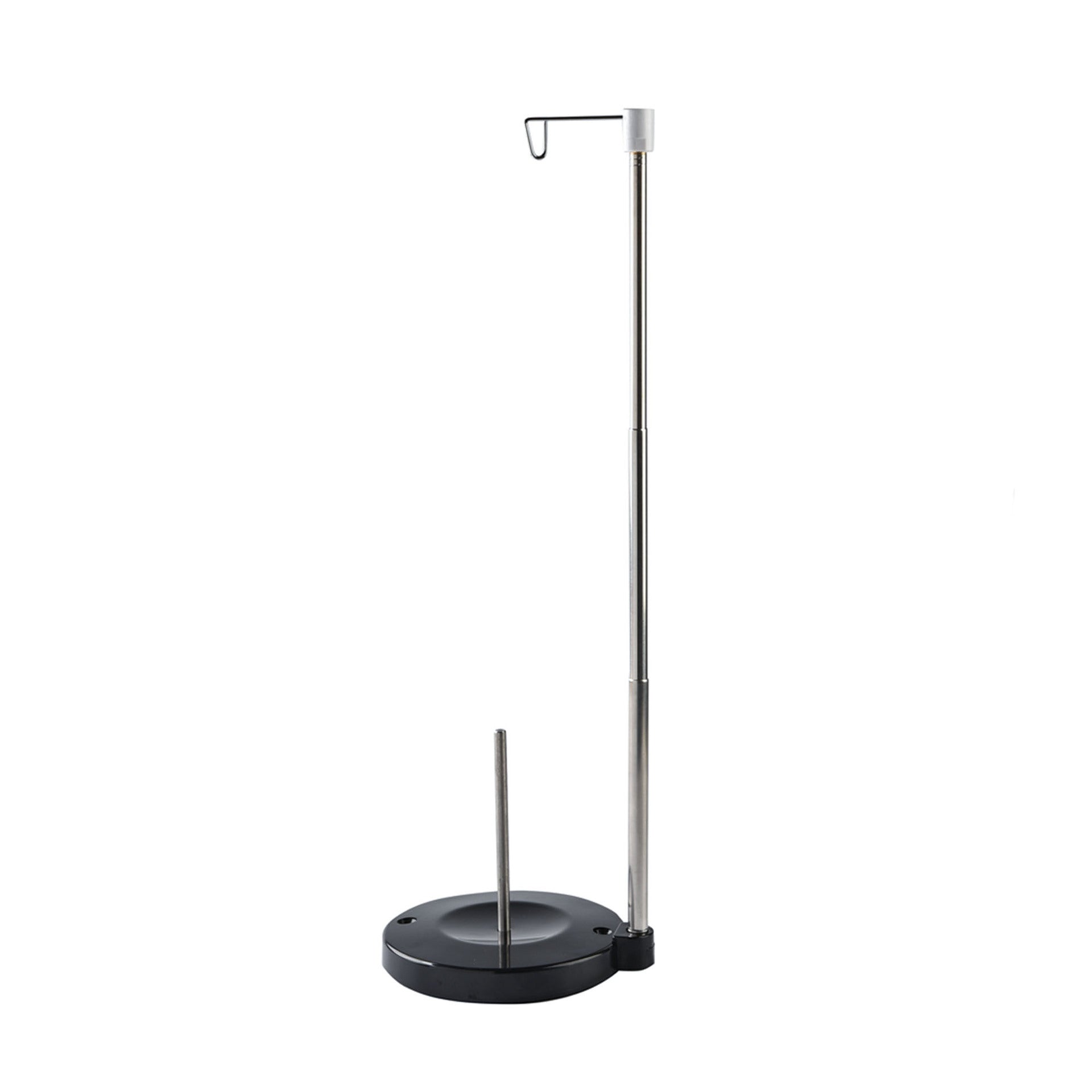 Adjustable thread spool cone stand with black base and metal pole
