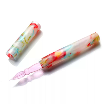 White Floral Handmade Acrylic Dip Pen with Glass Nib – Botanical Journal & Calligraphy Pen