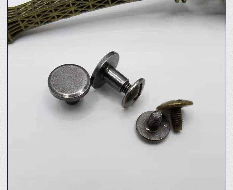 Flat head screw rivets: silver-tone caps and shanks, plus bronze cap
