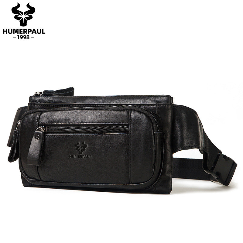 Men's Genuine Leather Waist Bag Packs Black