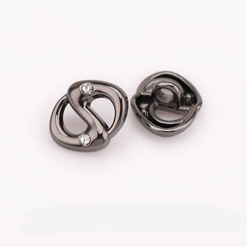 Gunmetal pig-nose rhinestone shank button set: front with stones and back with shank posts