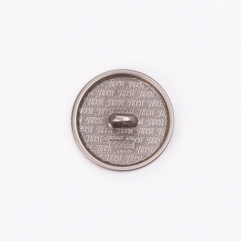 Round metal shank button back, sand nickel, ridged pattern, loop shank