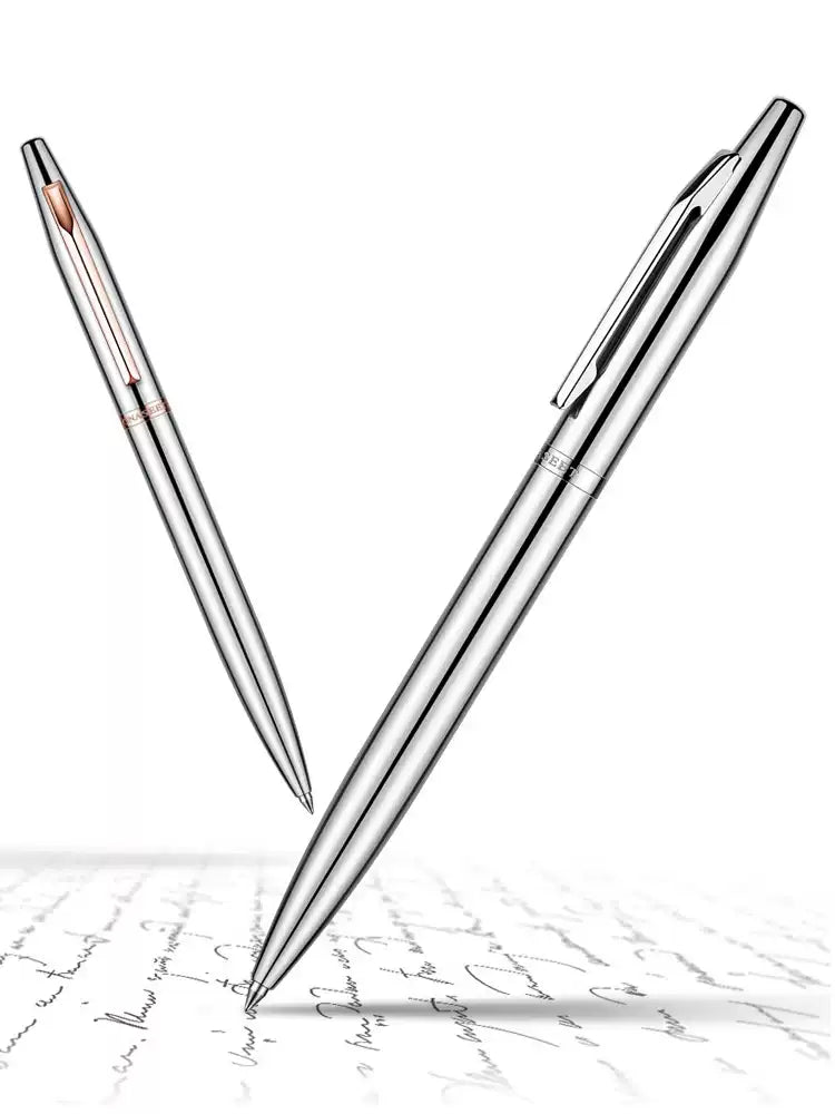 GNASEET Silver Chrome Metal Ballpoint Pen – Brass Cartridge, Polished Metal Body | 139x12x10mm