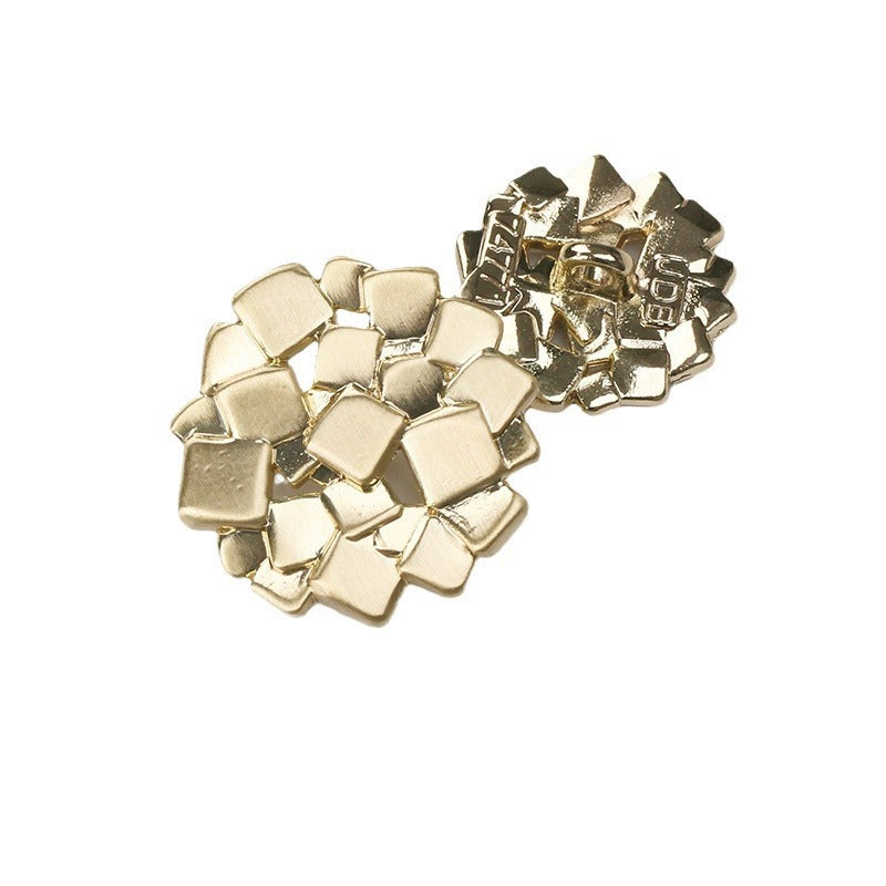 Set of square metal shank buttons, light gold and nickel silver, clustered layout