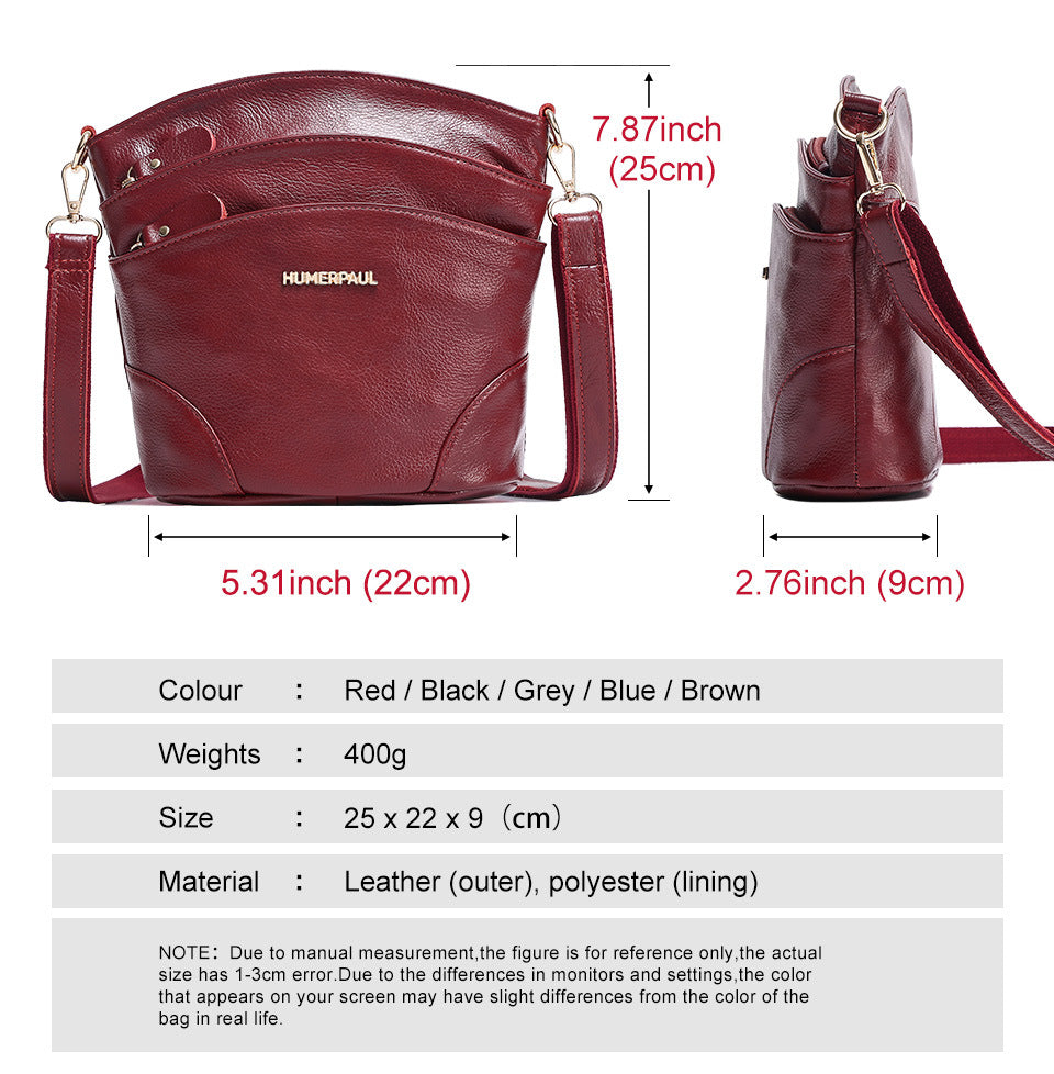 Top Grain Leather Women's Crossbody Bucket Shoulder Bag