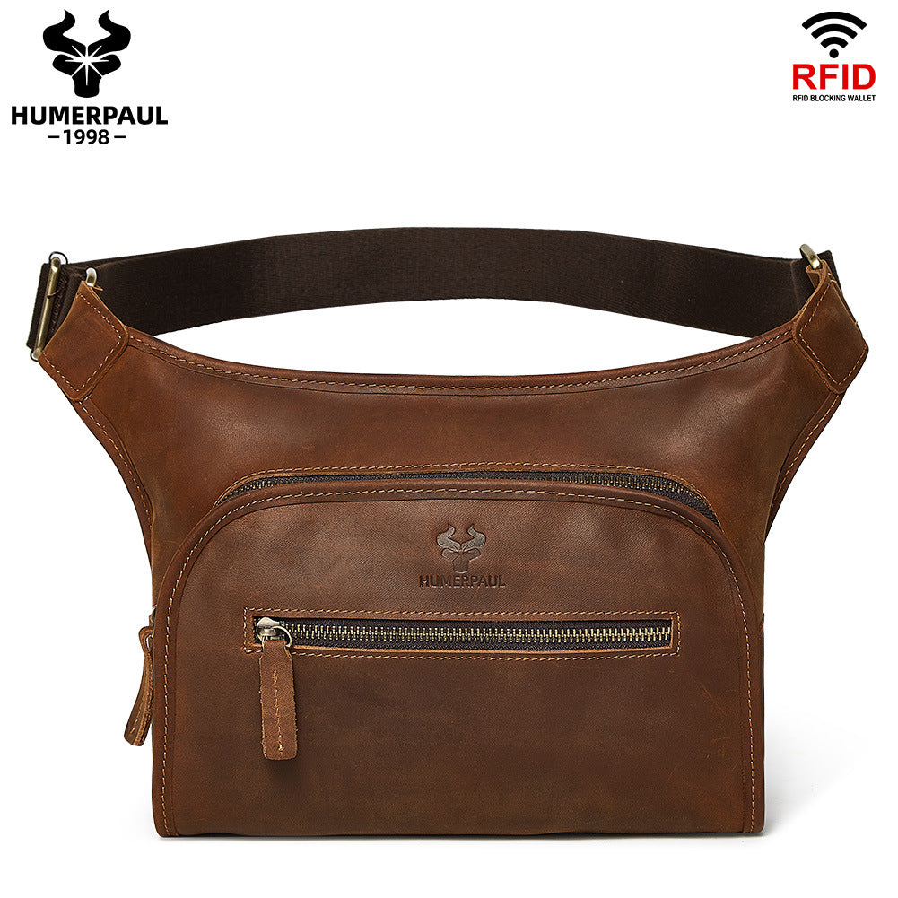 Men's Genuine Leather Commuter Shoulder Crossbody Bag Coffee