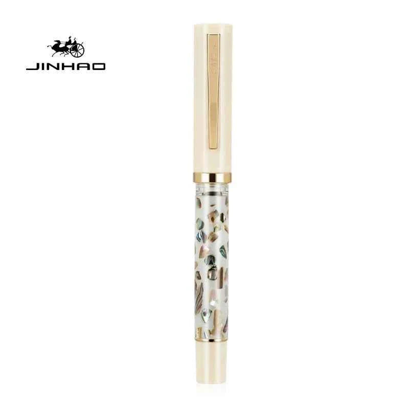Jinhao 58 Fountain Pen, Iridium Nib with Shell Carving Ivory White (White Shell)