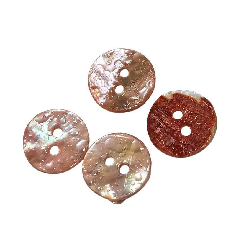 Pink and brown watercolor abalone shell buttons, round with two holes, 18L pack.