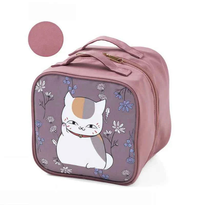 Japanese Cat 3D Top Handle Cosmetic Bag First Aid Kit Pink Brown