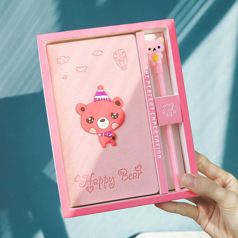 Cute Kids DIY Journal Notebook Gift Set with Pen Pink Bear