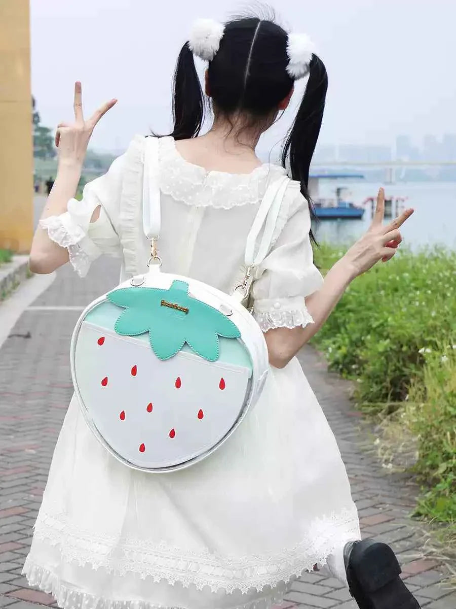 Strawberry Ita Bag A4 Size with Adjustable Shoulder Straps White