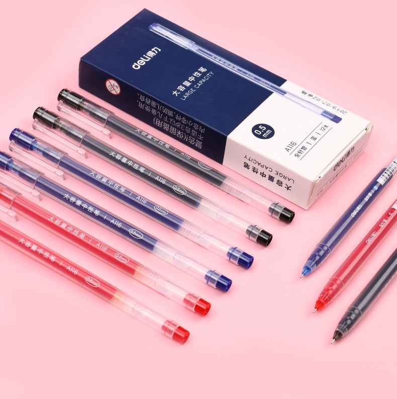 DELI A116 Large Capacity Gel Pen Needle Tip 0.5mm Fine Point 12 Pack
