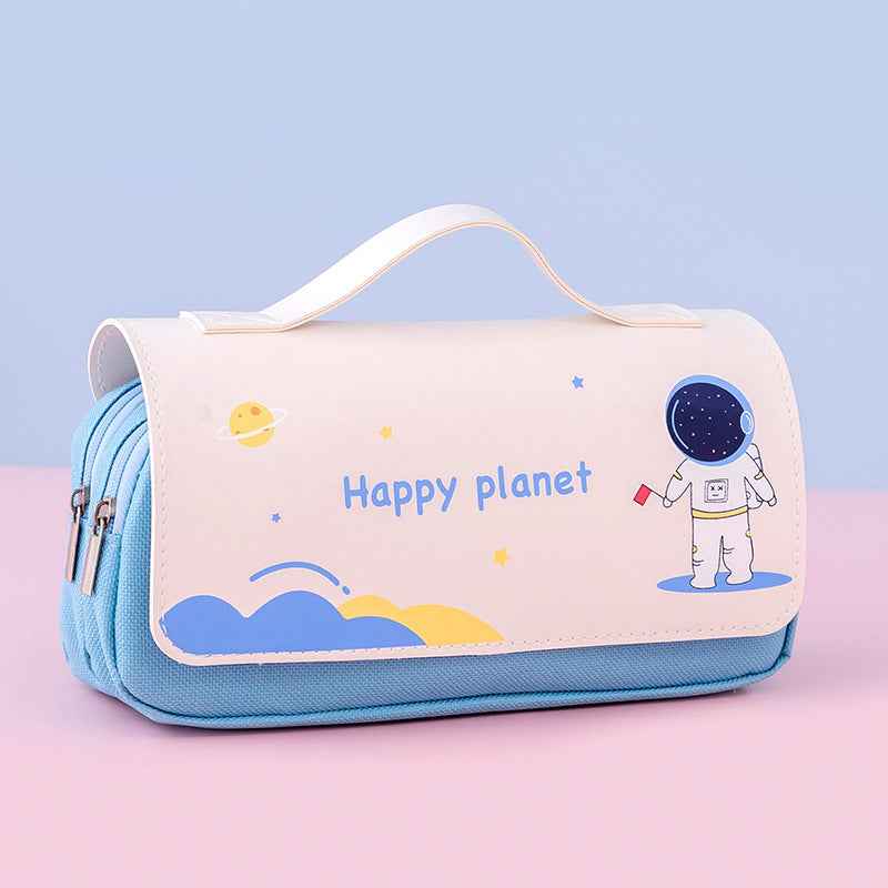 Cartoon Astronaut Pencil Case Pen Bag for School Light Blue