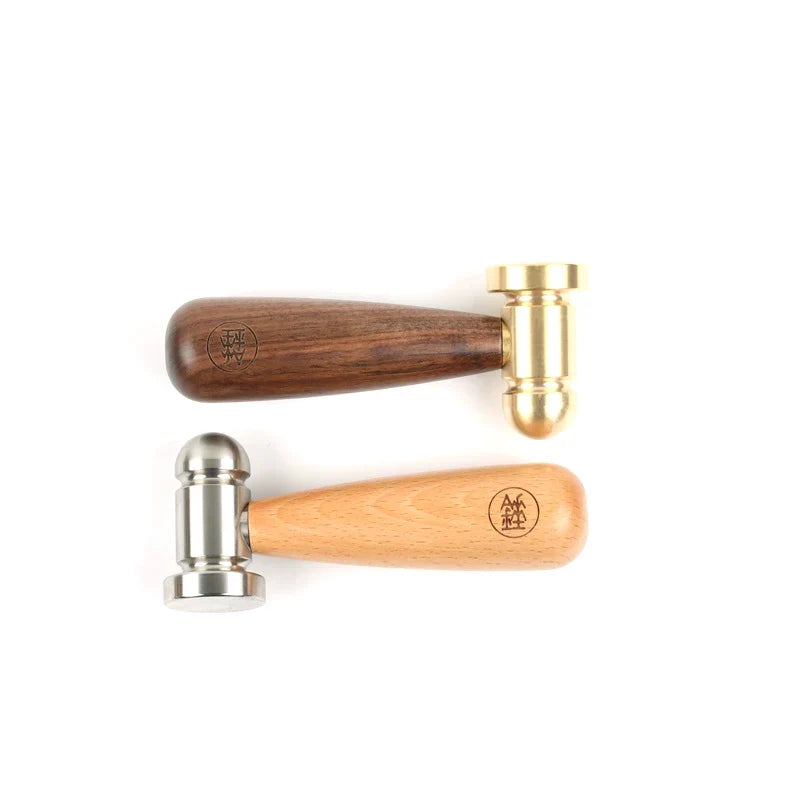Japanese Round-Head Mallet – Luban Kintsugi Ceramic Repair Hammer | Black Walnut + Copper Head / Beech + Steel Head | 118 × 52mm | 185g
