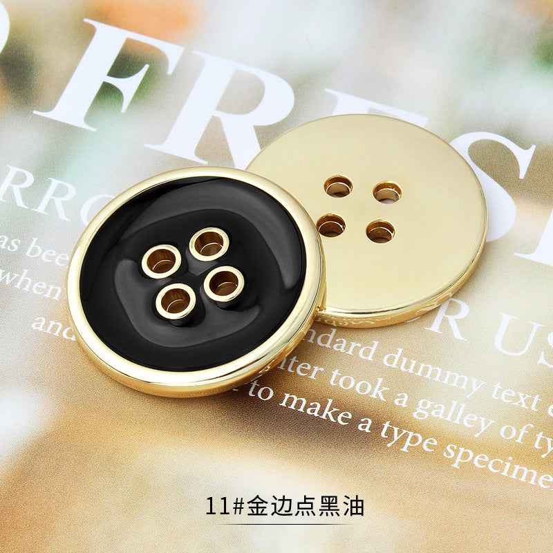 4孔金边黑色钮扣，款式11，金属圆形纽扣
