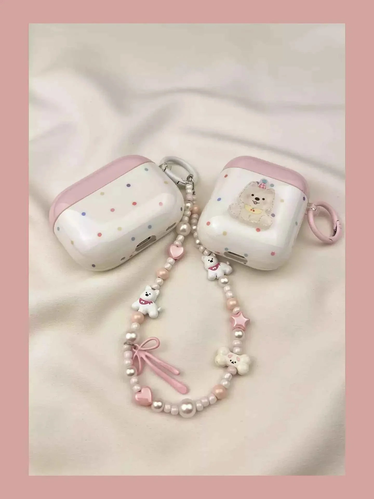 Pink Polka Dot 3D Westie Dog Plastic AirPods Case