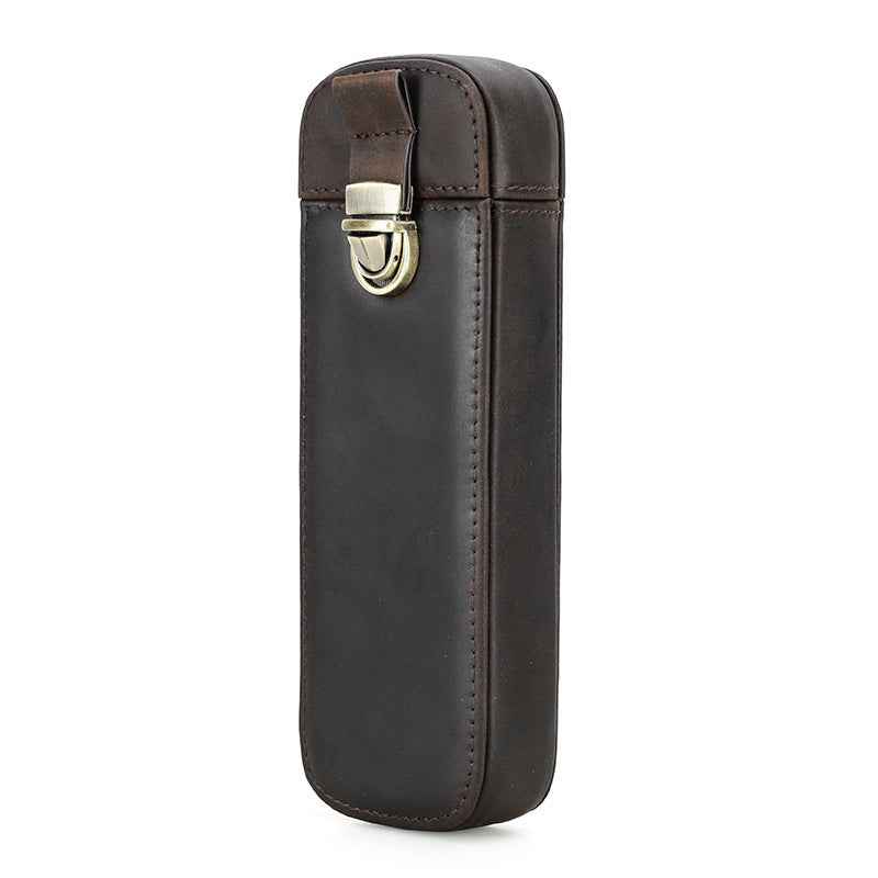 Leather 3-Fountain Pen Case Handmade Slide-Out Box with Clasp Closure