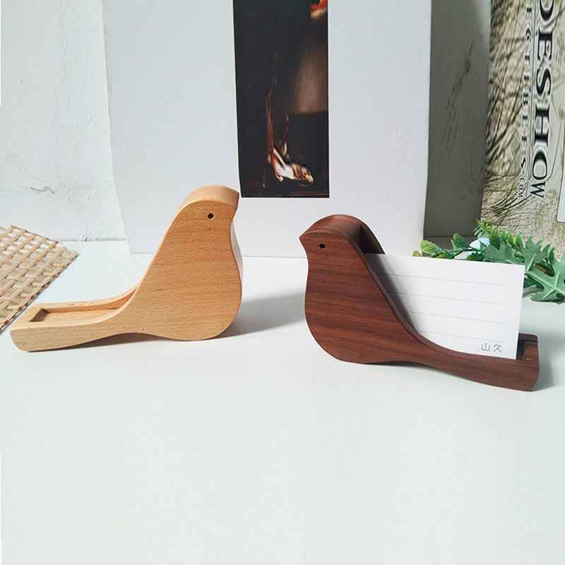 Wooden Business Card Holder for Desk Bird Shape