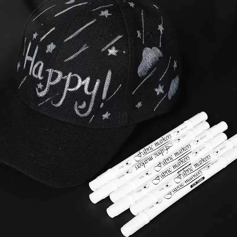 Guangna White Fabric Marker Dual Tip Pen for Dark Clothes 6 Pack