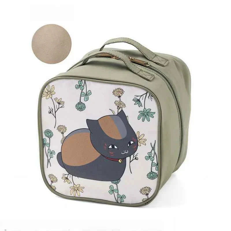 Japanese Cat 3D Top Handle Cosmetic Bag First Aid Kit Green