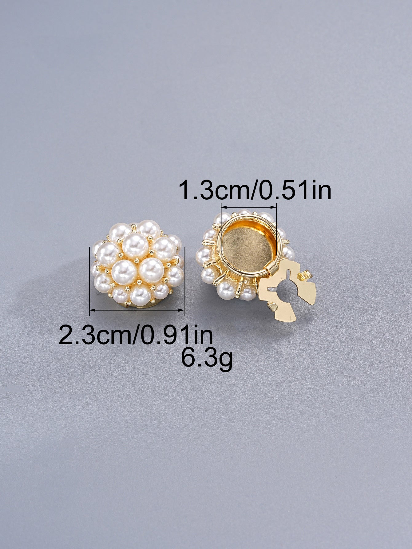 Pearl flower metal clamp decorative buttons, 3 pack—gold tone, round pearl center
