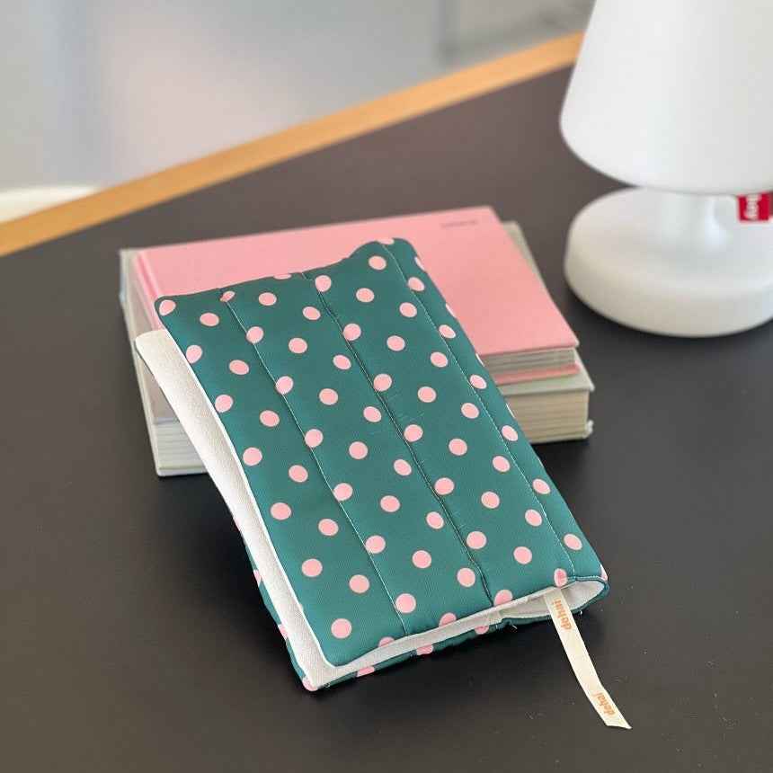 Polka Dot Book Cover - A5 Fabric Journal Sleeve & Planner Case Green