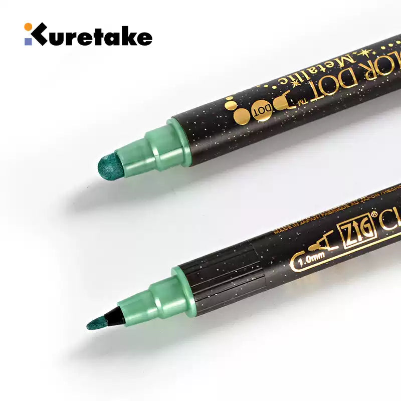 Kuretake ZIG Clean Color Dot Metallic TC-8100 – 2-Pack | Dual-Tip Metallic Dot & Brush Watercolour Marker | Journal / Illustration / Craft | Japan Kuretake ZIG