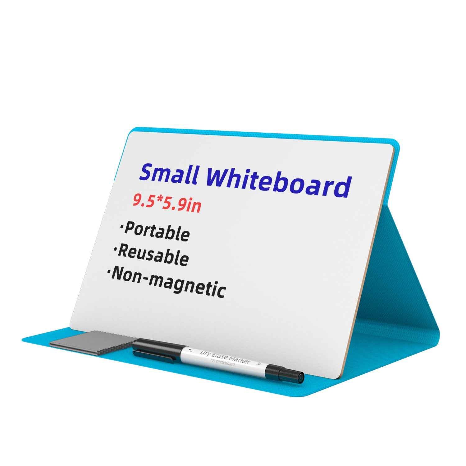 Desktop Dry Erase Board,9.5" X 5.9" Small White Board with Stand Blue