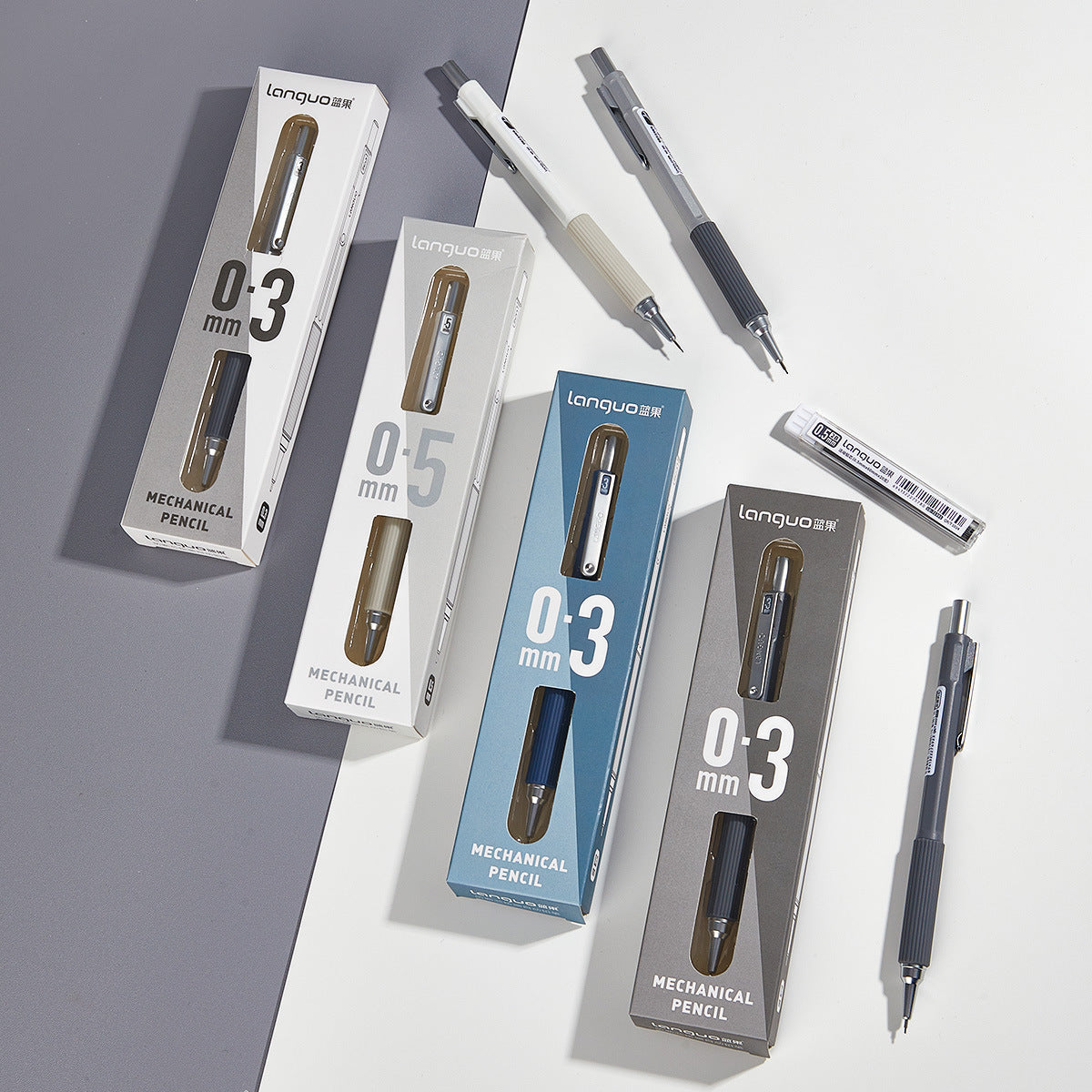 Low-Center Gravity Metal Mechanical Pencil with Leads Set 0.3mm/0.5mm