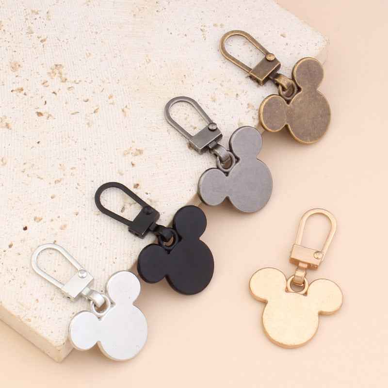 Bear charm zipper pull replacements, multiple tones: white, dark, gray and gold on clips