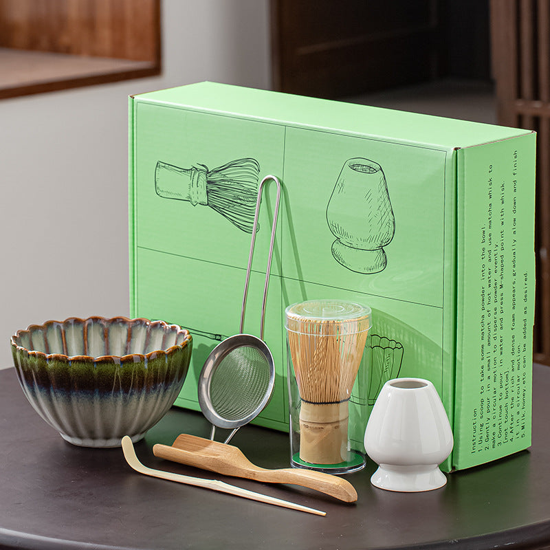 Japanese Kiln-Glazed Ceramic Matcha Set | 6-Piece Hyakuhon-Date Ceremonial Kit