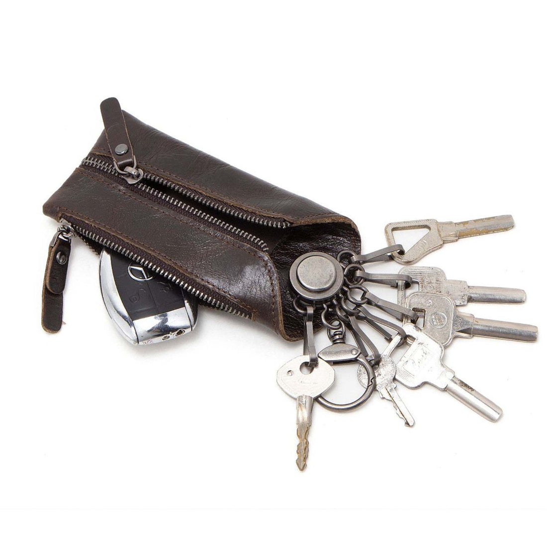 Genuine Leather Car Key Case for Men Coffee