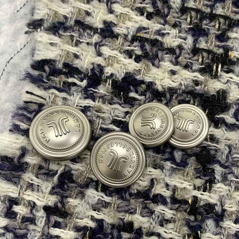 Frosted matte gold round metal shank buttons, embossed motif