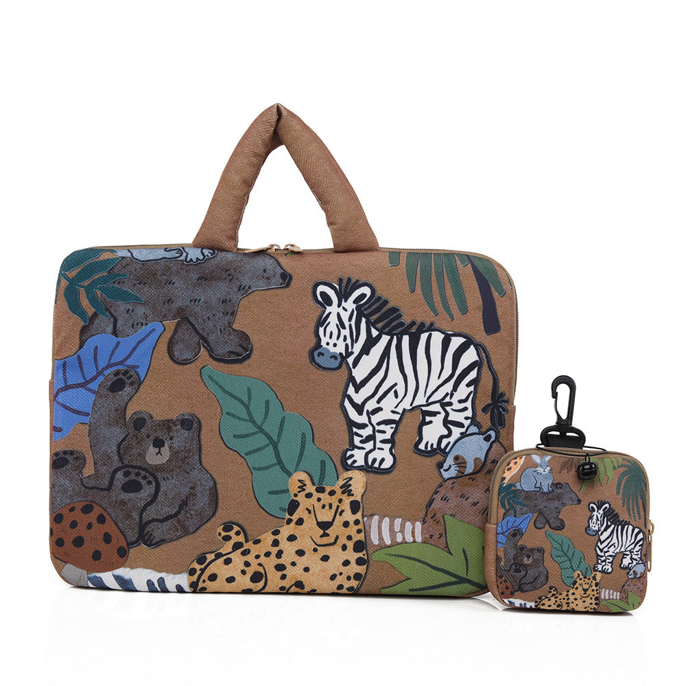 Brown Animal-Themed Laptop Sleeve 14 inch 2-Piece Set Large: 35×27×2cm