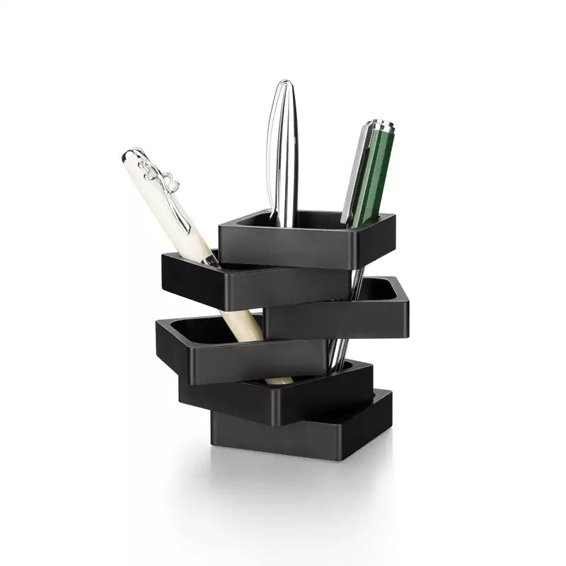 Modern Rectangular Aluminum Multi‑Purpose Pen Holder Black