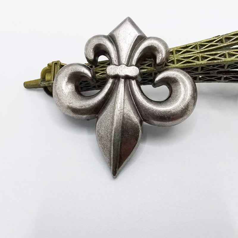 Antique silver Fleur-de-lis stud rivets, zinc alloy, round back shown (20 pcs)