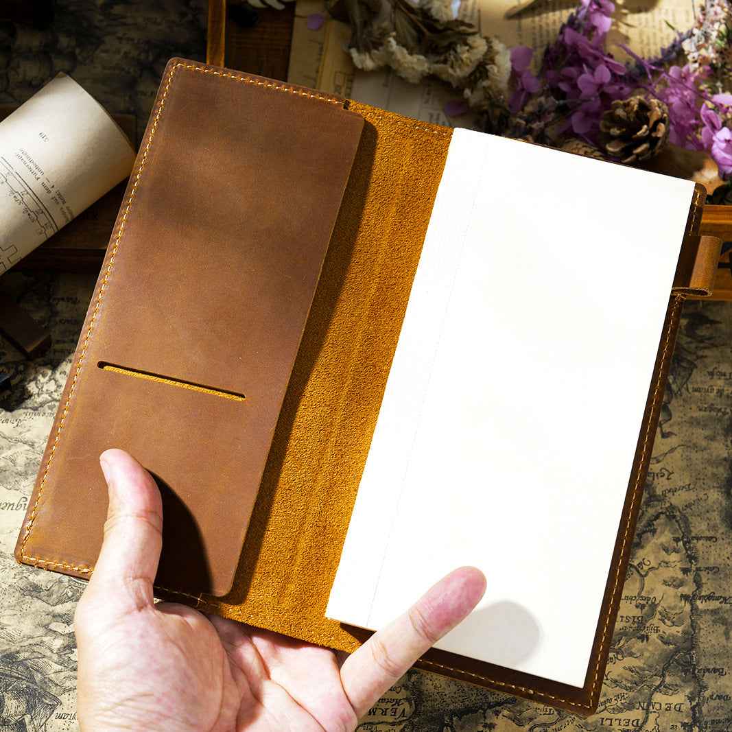 Leather Weeks Planner Cover with Refill – Cowhide Notebook Sleeve Black