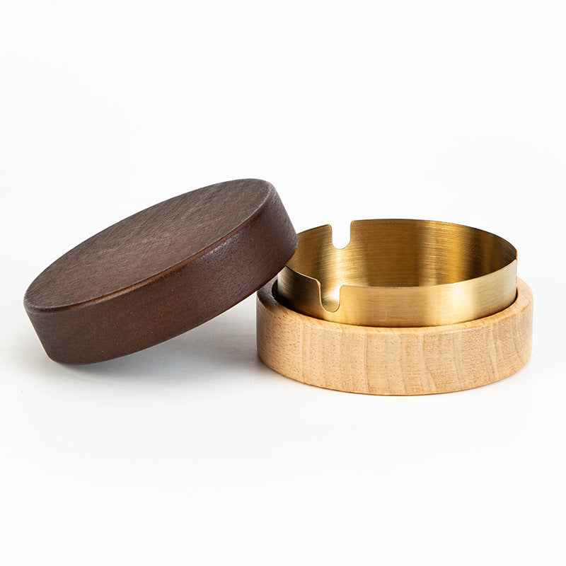 Wooden Stainless Steel Ashtray for Cigarettes with Lid Gold 2