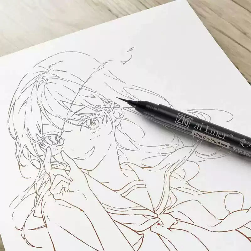 Kuretake ZIG ai Liner Ultra Fine Brush Pen – Black / Grey / Brown / Dark Brown | Inking, Illustration & Sketching | Japan Kuretake ZIG