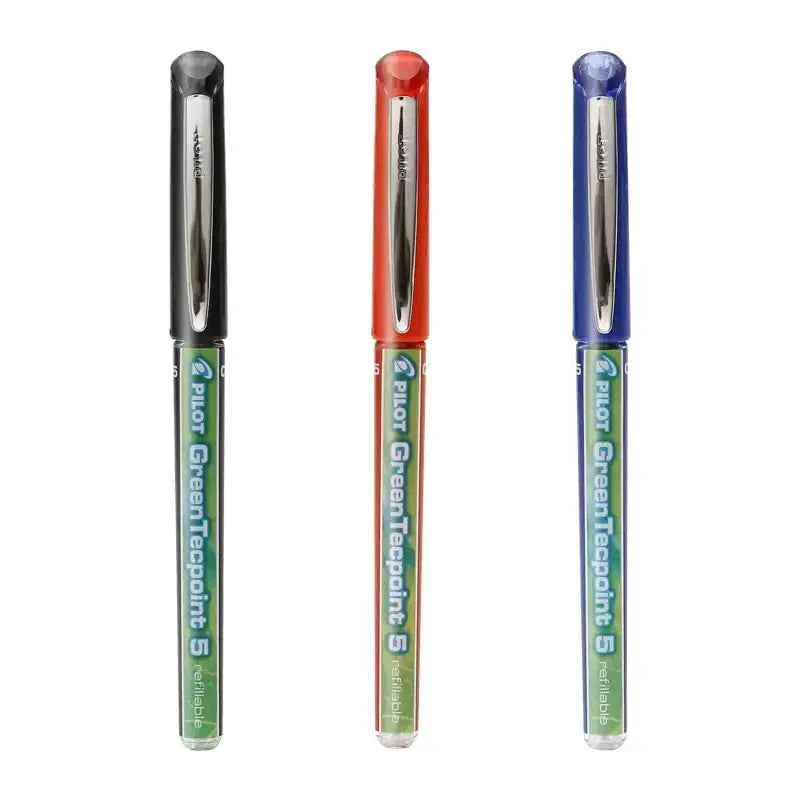 Pilot Green Tecpoint 5 Rolling Ballpoint Pen BXGR5 - 0.5 mm, 3 Pack Mixed